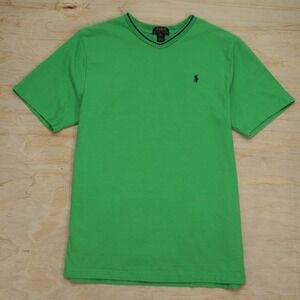 Polo Ralph Lauren Men's XL Green V‑Neck Tee Navy Pony Logo Short Sleeve
